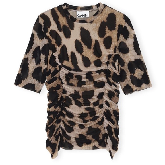 Ganni Tops - Ganni EUC Women’s Animal Print Sheer Ruched Top size XL